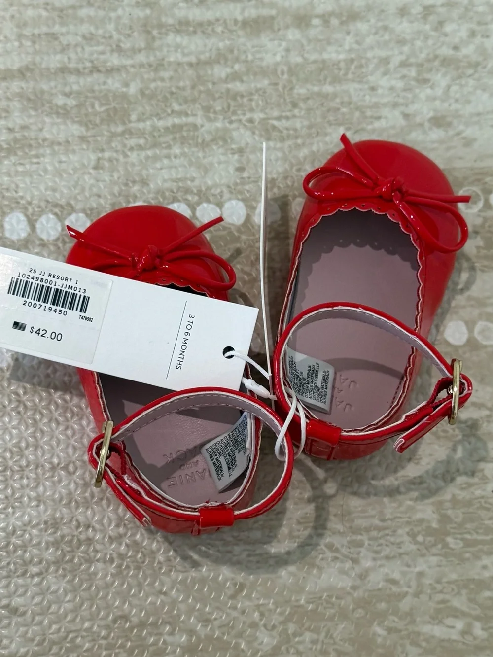 NWT Janie & Jack Mary Jane red patent leather shoes, baby size 2, 3-6 months